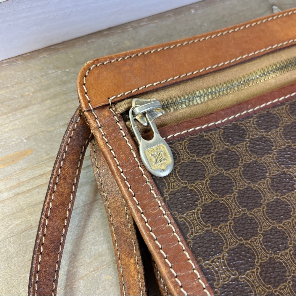Vintage Celine Macadam Wristlet Zip Clutch Brown Retro Pouch Old Money Quiet Lux - Picture 6 of 16